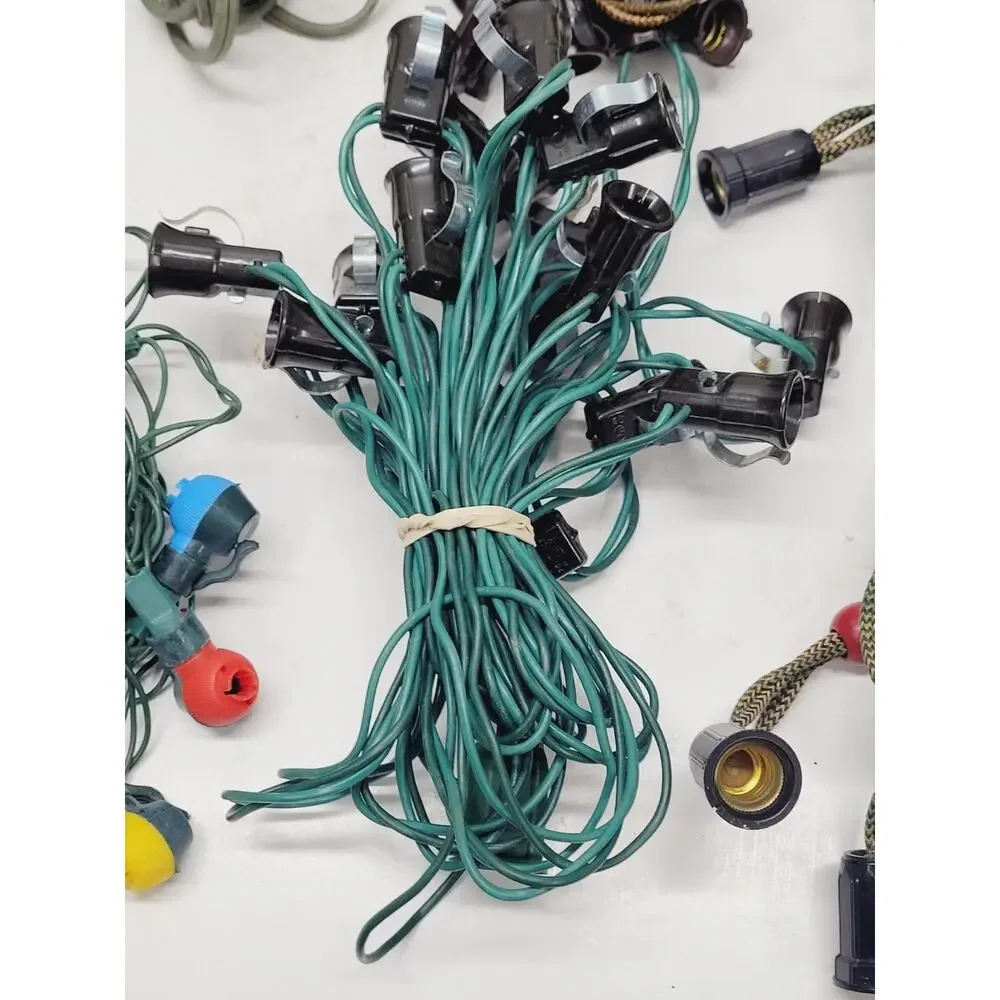 7 Vintage Christmas Light Strings C7 Green Wire Corn Mixed Lot No Bulbs Tested